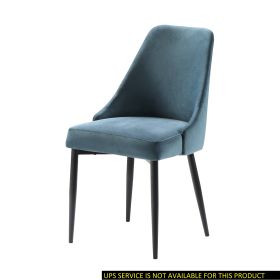 Modern Sleek Design Velvet Fabric Blue Side Chair Set of 2 Black Finish Metal Legs Dining Furniture