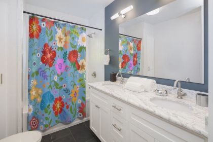 Fabric Shower Curtain, Floral Print - Blue
