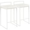 Fuji Contemporary Stackable Counter Stool in White with White Faux Leather Cushion by LumiSource - Set of 2