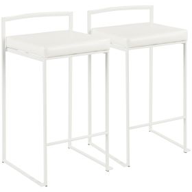 Fuji Contemporary Stackable Counter Stool in White with White Faux Leather Cushion by LumiSource - Set of 2