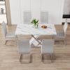 Modern white rectangular marble textured glass dining table and office desk. Equipped with stainless steel base. Beautiful and durable. 63"*37"*30"