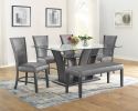 2pc Contemporary Glam Upholstered Dining Side Chair Padded Plush Gray Fabric Upholstery Rich Black Color Wooden Furniture