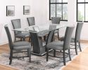 2pc Contemporary Glam Upholstered Dining Side Chair Padded Plush Gray Fabric Upholstery Rich Black Color Wooden Furniture