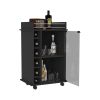 Bar Cart Baltimore, Two Tier Cabinet With Glass Door, Six Wine Cubbies, Black Wengue Finish