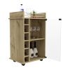 Bar Cart Baltimore, Two Tier Cabinet With Glass Door, Six Wine Cubbies, Light Oak Finish