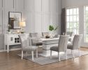 ACME Elizaveta Dining Table, Gray Velvet, Faux Crystal Diamonds &White High Gloss Finish DN00814