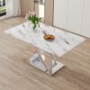 Modern white rectangular marble textured glass dining table and office desk. Equipped with stainless steel base. Beautiful and durable. 63"*37"*30"