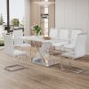 Modern white rectangular marble textured glass dining table and office desk. Equipped with stainless steel base. Beautiful and durable. 63"*37"*30"