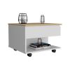Lift Top Coffee Table Mercuri, Casters, White / Light Oak Finish