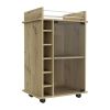 Bar Cart Baltimore, Two Tier Cabinet With Glass Door, Six Wine Cubbies, Light Oak Finish