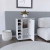 Bar Cart with Six-Wine Cubbies Cabot, Two-Side Storage Shelves and Casters, White Finish