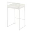 Fuji Contemporary Stackable Counter Stool in White with White Faux Leather Cushion by LumiSource - Set of 2