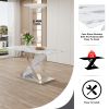 Modern white rectangular marble textured glass dining table and office desk. Equipped with stainless steel base. Beautiful and durable. 63"*37"*30"
