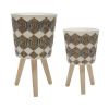 S/2 10/12" DIAMOND PLANTER W/ WOOD LEGS, BROWN(KD)