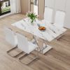 Modern white rectangular marble textured glass dining table and office desk. Equipped with stainless steel base. Beautiful and durable. 63"*37"*30"