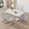 Modern white rectangular marble textured glass dining table and office desk. Equipped with stainless steel base. Beautiful and durable. 63"*37"*30"