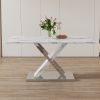 Modern white rectangular marble textured glass dining table and office desk. Equipped with stainless steel base. Beautiful and durable. 63"*37"*30"