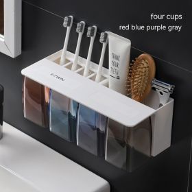 Simple Magnetic Tooth Glass Suit Household Hanging (Option: Four Cups Red Blue Purple Gray)