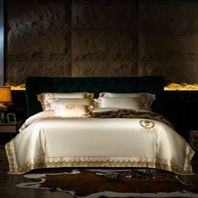 Silk Cotton Embroidery Four-piece Set 200 Long-staple Cotton Model Room Cotton Satin (Option: White-200x230cm)