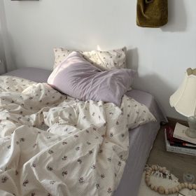 Cotton Bed Four Piece Set Of Sheets Duvet Covers Bed Sheets (Option: Mix and match taro purple-1.5m 4pcs set fitted sheet)