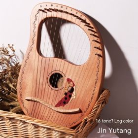 Solid Wood Veneer Lyre (Option: 16Strings Wood Color-A hall full of gold and jade)