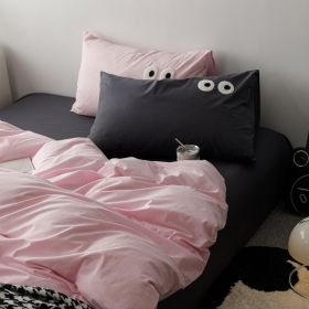 Big Eyes All Cotton Washed Cotton Bed Fittings (Option: Girl Pink Gray-120cm Bed Sheet)