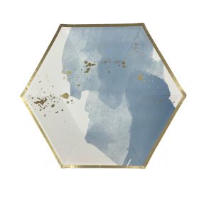 Ink Blue Hexagon Hot Gold Foil Plate (Option: 8 9 Inch Plates)