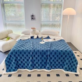 Autumn And Winter Lamb Plush Blanket Quilt Set Checkerboard (Option: Chessboard Grid Midnight Blue-200x230cm)