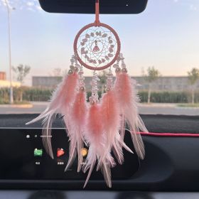 Crystal Stone Automobile Hanging Ornament Dreamcatcher (Color: Pink)