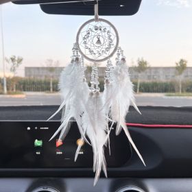 Crystal Stone Automobile Hanging Ornament Dreamcatcher (Color: White)