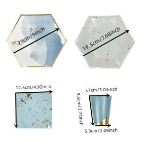 Ink Blue Hexagon Hot Gold Foil Plate (Option: 4piece Sheet Set)