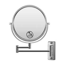 8-inch Wall Mounted Makeup Vanity Mirror, 1X / 7X Magnification Mirror, 360° Swivel with Extension Arm (Chrome Finish) (Color: Chrome)