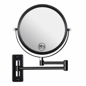 8-inch Wall Mounted Makeup Vanity Mirror, 1X / 10X Magnification Mirror, 360° Swivel with Extension Arm (Color: Black&Chrome)