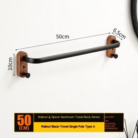 Solid Wood Towel Rack Wall Hanging Multi-bar (Option: Black-Single Rod-50CM)