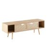 55.12" Rattan TV cabinet, double sliding doors for storage, adjustable shelf, solid wood legs, TV console for living room