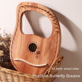 Solid Wood Veneer Lyre (Option: 16Strings Wood Color-Phantom Sound Butterfly Shadow)