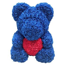 Rose Bear Eternal Rose Bear Birthday Gift Foam Rose Bear (Option: Royal Blue Holding Red Heart-40cm Gift Box)
