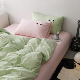 Big Eyes All Cotton Washed Cotton Bed Fittings (Option: Candy Green Powder-200cm Bed Sheet)