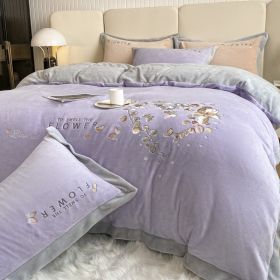 Thickened Thermal Coral Fleece 4-piece Set (Option: Eucalyptus Light Purple-200cm Bed 4pc)