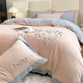 Thickened Thermal Coral Fleece 4-piece Set (Option: Eucalyptus Pink Jade-200cm Bed 4pc)