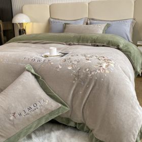 Thickened Thermal Coral Fleece 4-piece Set (Option: Eucalyptus Milk Coffee-200cm Bed 4pc)