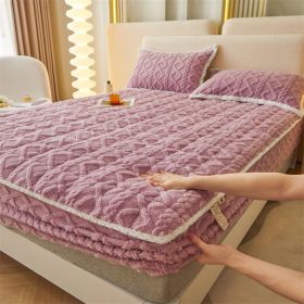 Winter Thicken Thermal Corn Velvet Milk Fiber Quilted Fitted Sheet Fully Surrounded Mattress Non-slip Mattress (Option: Taro Purple-Same Pillowcase Pair)