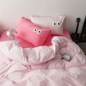 Big Eyes All Cotton Washed Cotton Bed Fittings (Option: Girl Pink Rose Pink-200cm Bed Sheet)