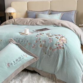 Thickened Thermal Coral Fleece 4-piece Set (Option: Eucalyptus Fruit Green-200cm Bed 4pc)