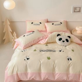 Cotton Four-piece Set Washed Fitted Sheet Duvet Cover Sheets Three-piece Bedding Set (Option: B Rice Noodles-1.5m Fitted Sheet 4pcs)