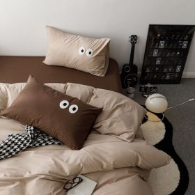 Big Eyes All Cotton Washed Cotton Bed Fittings (Option: Coffee Chocolate Brown-200cm Bed Sheet)