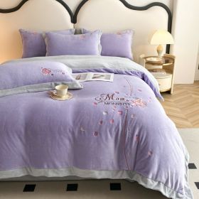 Thickened Thermal Coral Fleece 4-piece Set (Option: Rose Dream Purple-180cm Bed 4pcs)
